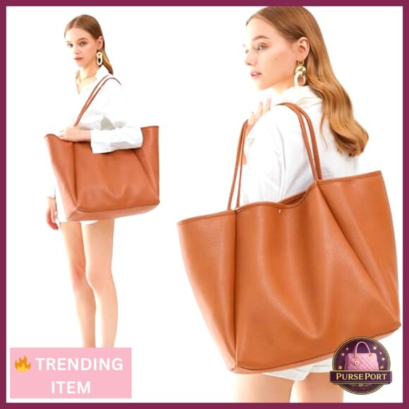 Oversize Pu Leather Tote Weekender Bag Travel Purse - Picture 2 of 7